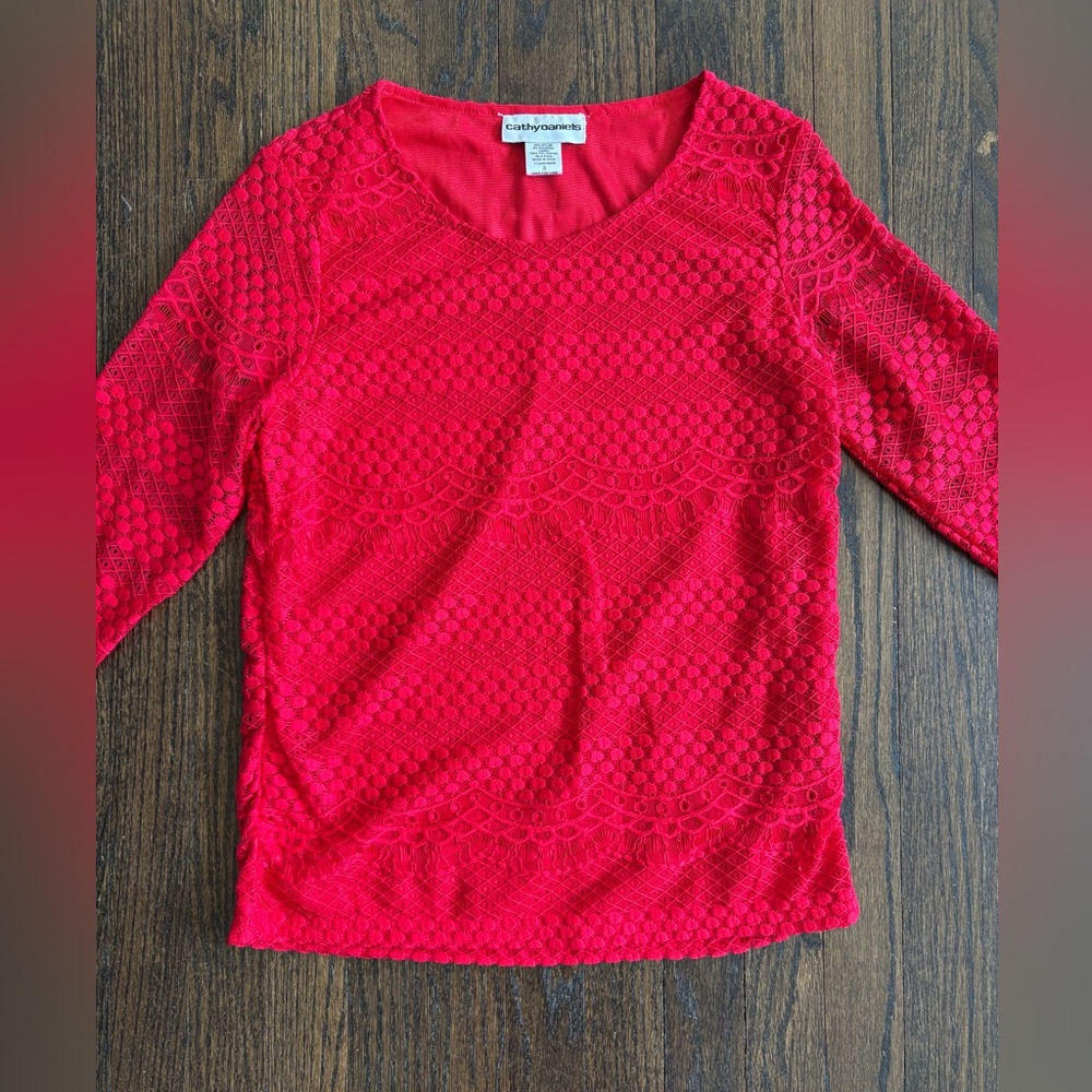 Cathy Daniels Red Lace Women's Top
